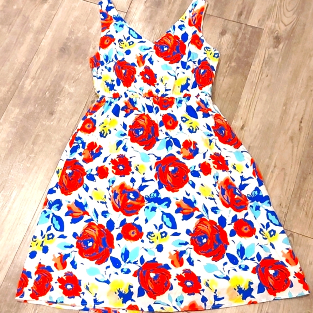 Rose Print Cotton Fit & Flair Summer Dress